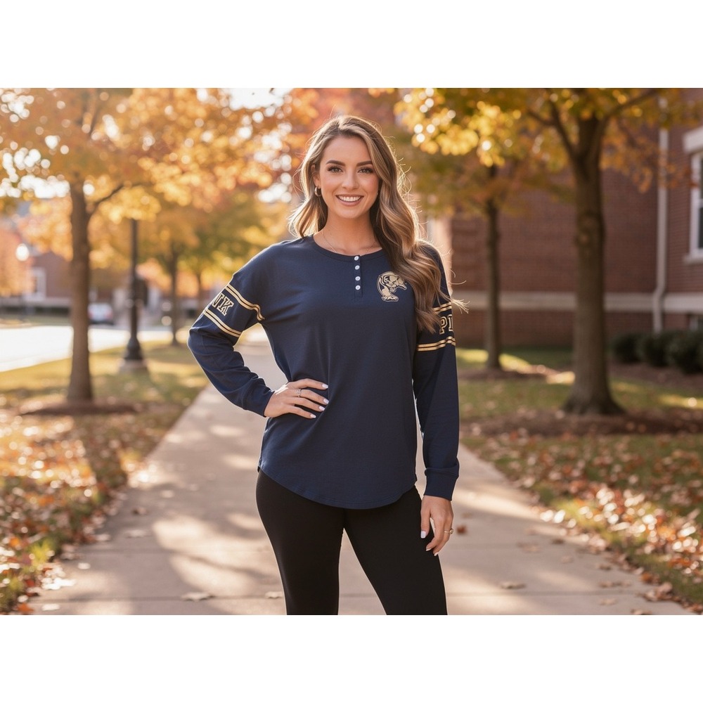 PINK Victoria's Secret 5th & Ocean Navy Panthers Long Sleeve Henley Shirt XS